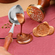 Load image into Gallery viewer, Wooden Handle Brass Seal Wax Spoon Tool Melting Sealing Wax Hand Account Stainless Steel Fire Paint Spoon, Stainless Steel Spoon, Rose Gold Spoon, Straight Round Wooden Spoon, Big with Black Handle