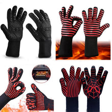 Load image into Gallery viewer, Heat-resistant High Temperature Fire Resistance Cooking Baking Barbecue Grill Gloves, Black ==, Red BBQ, Red Horizontal Stripes, Red Torch