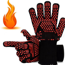Load image into Gallery viewer, Heat-resistant High Temperature Fire Resistance Cooking Baking Barbecue Grill Gloves, Black ==, Red BBQ, Red Horizontal Stripes, Red Torch