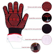 Load image into Gallery viewer, Heat-resistant High Temperature Fire Resistance Cooking Baking Barbecue Grill Gloves, Black ==, Red BBQ, Red Horizontal Stripes, Red Torch