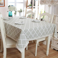 Load image into Gallery viewer, Cotton and Geometric Rhombus Gray LaceTablecloth, 60x60cm, 70x70cm, 90x90cm, 100x140cm, 120x120cm, 140x140cm, 90x150cm, 140x160cm, 120x160cm, 140x180cm, 130x180cm, 140x200cm, 140x220cm, 140x250cm