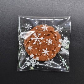 1 Packs Snowflake Christmas Candy Cookie Snack Bag Self-adhesive Gift Bag, 5.5x5.5cm, 7x7cm, 10x10cm, 14x14cm