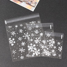 Load image into Gallery viewer, 1 Packs Snowflake Christmas Candy Cookie Snack Bag Self-adhesive Gift Bag, 5.5x5.5cm, 7x7cm, 10x10cm, 14x14cm