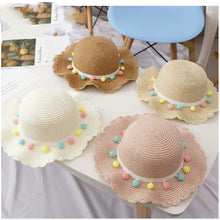 Load image into Gallery viewer, Girls Summer Breathable Straw Braided Floral Shape Border Beach Sun Hat + Small Satchel Set