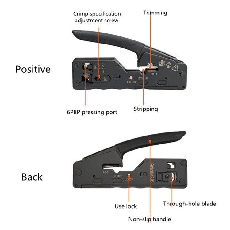Multifunctional Seven-type Through-hole Crystal Head 6P8P Wire Stripping Network Tool Extrusion Crimping Wire Network Cable Pliers