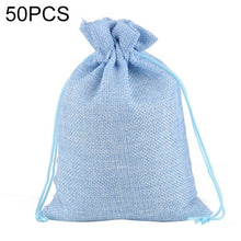 Load image into Gallery viewer, 50 PCS Multi size Linen Jute Drawstring Gift Bags Sacks Wedding Birthday Party Favors Drawstring Gift Bags, 7x9cm, 9x12cm, 10x14cm