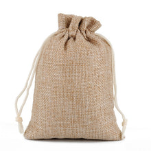 Load image into Gallery viewer, 50 PCS Multi size Linen Jute Drawstring Gift Bags Sacks Wedding Birthday Party Favors Drawstring Gift Bags, 13x18cm, 15x20cm, 17x23cm