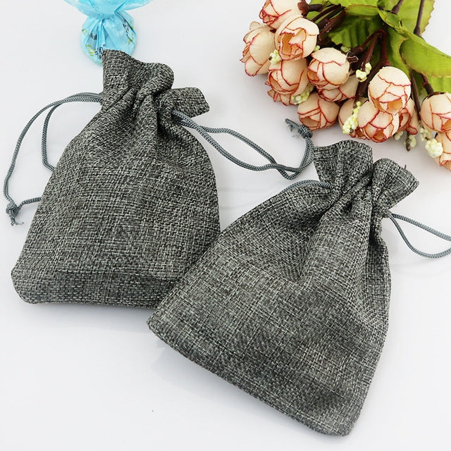 50 PCS Multi size Linen Jute Drawstring Gift Bags Sacks Wedding Birthday Party Favors Drawstring Gift Bags, 13x18cm, 15x20cm, 17x23cm