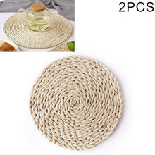 Load image into Gallery viewer, 2 PCS Non-slip Natural Corn Woven Thickening Insulated Tea Mat Table Heat-resistant Casserole Mat, Oval placemat 30x45.5cm, Round Coaster 10cm, Round Placemat 22cm, Round Placemat 35cm