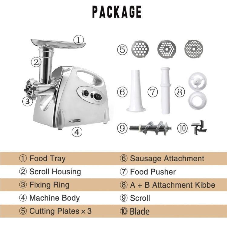 MGB -120A 250W Household Electric Multi-function Stainless Steel Kitchen Sausage Twisting Machine Meat Grinder, MGB -120A White, MGB -120A Black