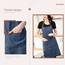 Load image into Gallery viewer, Sleeveless Denim Apron Halter Blue Denim Kitchen Overalls, 71x65cm