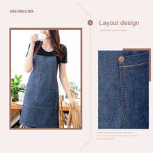Load image into Gallery viewer, Sleeveless Denim Apron Halter Blue Denim Kitchen Overalls, 71x65cm