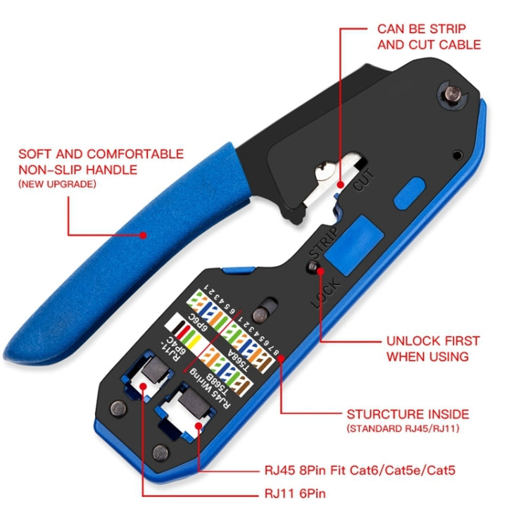 Rj45 Crystal Head 8P6P Network Tool With Stripping Wire Extrusion Crimping Wire Cable Pliers, Pliers