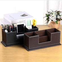 Load image into Gallery viewer, Creative Pen Support Fashion Leather Multifunctional Desktop Office Storage Pen Case Socket Double Pen Holder