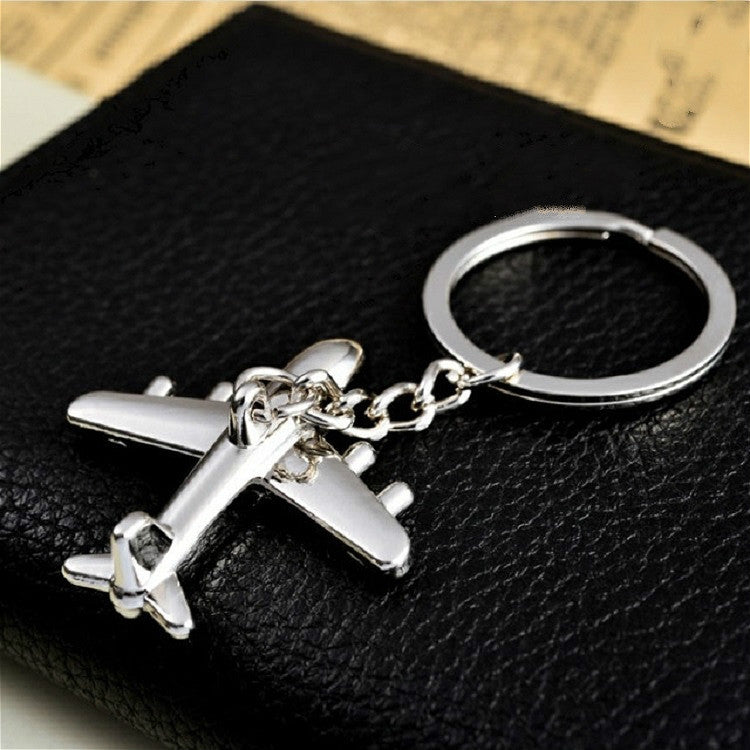 2 PCS Creative Stereo Plane Metal Keychain Bag Pendant Souvenir, Silver Small Plane