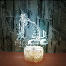 Load image into Gallery viewer, 3W Excavator 3D Light Colorful Touch Control Light Creative Small Table Lamp, Touch Switch with Black Base, Touch Switch + Remote Control with Black Base, Touch Switch with Crack Base, Touch Switch + Remote Control with Crack Base