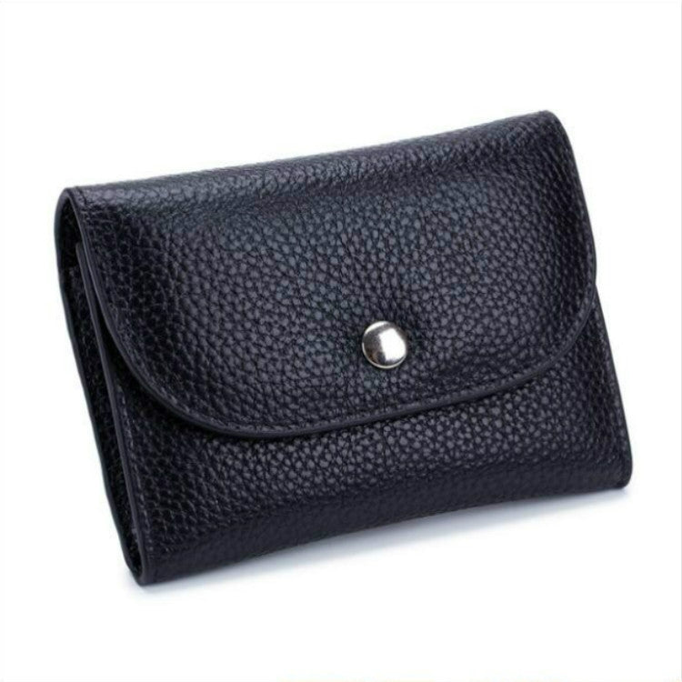 Short Mini Slim Top-grain Leather Wallet Card Bag Zip Coin Pocket, Black, Blue