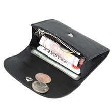 Load image into Gallery viewer, Short Mini Slim Top-grain Leather Wallet Card Bag Zip Coin Pocket, Black, Blue