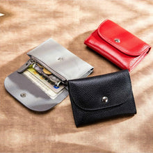 Load image into Gallery viewer, Short Mini Slim Top-grain Leather Wallet Card Bag Zip Coin Pocket, Black, Blue