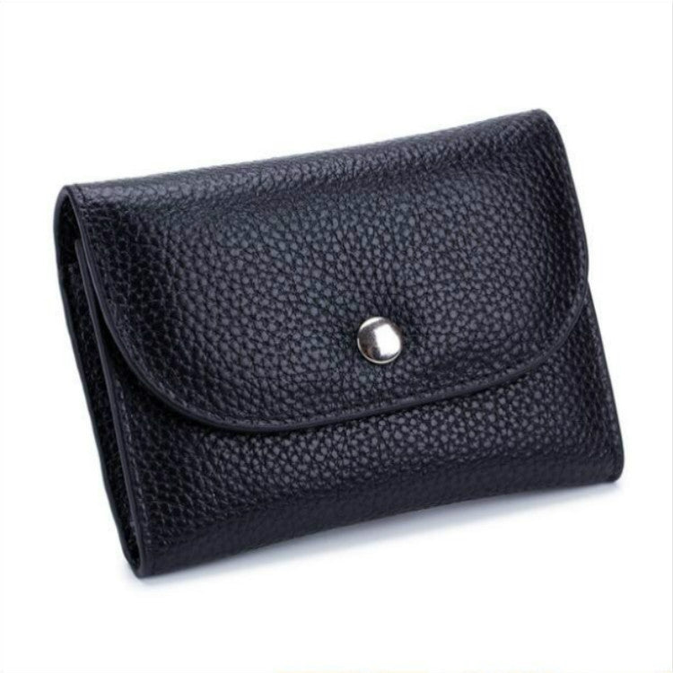 Short Mini Slim Top-grain Leather Wallet Card Bag Zip Coin Pocket, Black, Blue