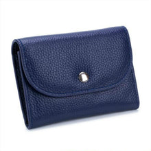 Load image into Gallery viewer, Short Mini Slim Top-grain Leather Wallet Card Bag Zip Coin Pocket, Black, Blue