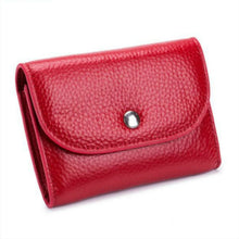Load image into Gallery viewer, Short Mini Slim Top-grain Leather Wallet Card Bag Zip Coin Pocket, Black, Blue, Pink, Big Red, Gray
