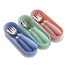 Load image into Gallery viewer, 3 PCS/ Set 304 Stainless Steel Spoon and Fork Box Cute Baby Kindergarten Tableware Set