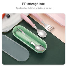 Load image into Gallery viewer, 3 PCS/ Set 304 Stainless Steel Spoon and Fork Box Cute Baby Kindergarten Tableware Set