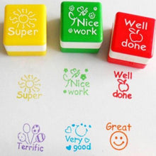 Load image into Gallery viewer, 24 PCS / Box Teacher Comments Cartoon Plastic Square Stamps Colorful Pattern Children Toy Stamps, Square Stamps