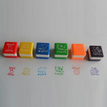 Load image into Gallery viewer, 24 PCS / Box Teacher Comments Cartoon Plastic Square Stamps Colorful Pattern Children Toy Stamps, Square Stamps