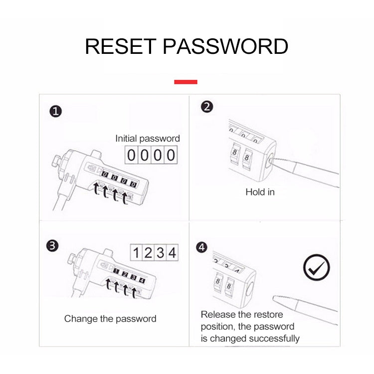 Four Digit Computer Lock Notebook Universal Anti-theft Password Lock, Diameter 3.5 mm Length 1.2 m, Diameter 3.5 mm Length 1.5 m, Diameter 3.5 mm Length 1.8 m