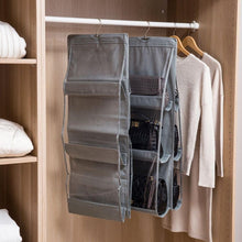 Load image into Gallery viewer, 6 Pockets 3 Layers Foldable Hanging Bag Shelf Bag Purse Handbag Organizer, Black, Gray