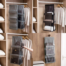 Load image into Gallery viewer, 6 Pockets 3 Layers Foldable Hanging Bag Shelf Bag Purse Handbag Organizer, Black, Gray