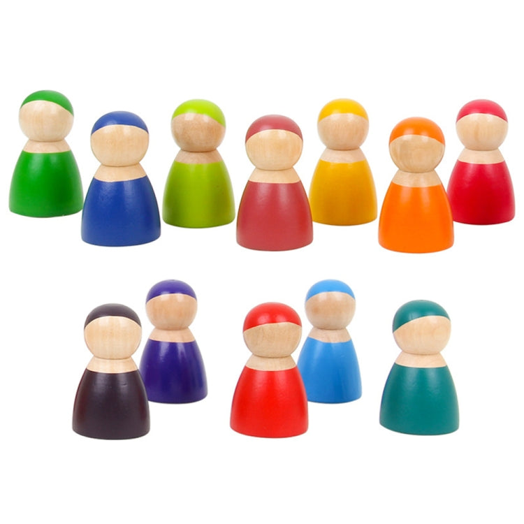 12 PCS / Set Rainbow Color Education Learning Children Wood Dolls Block Toys