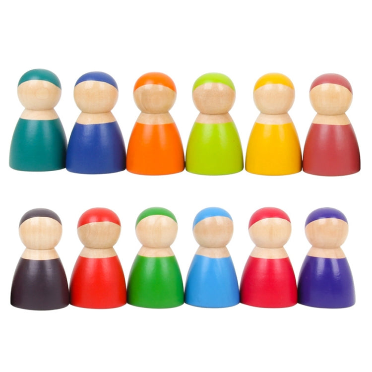 12 PCS / Set Rainbow Color Education Learning Children Wood Dolls Block Toys