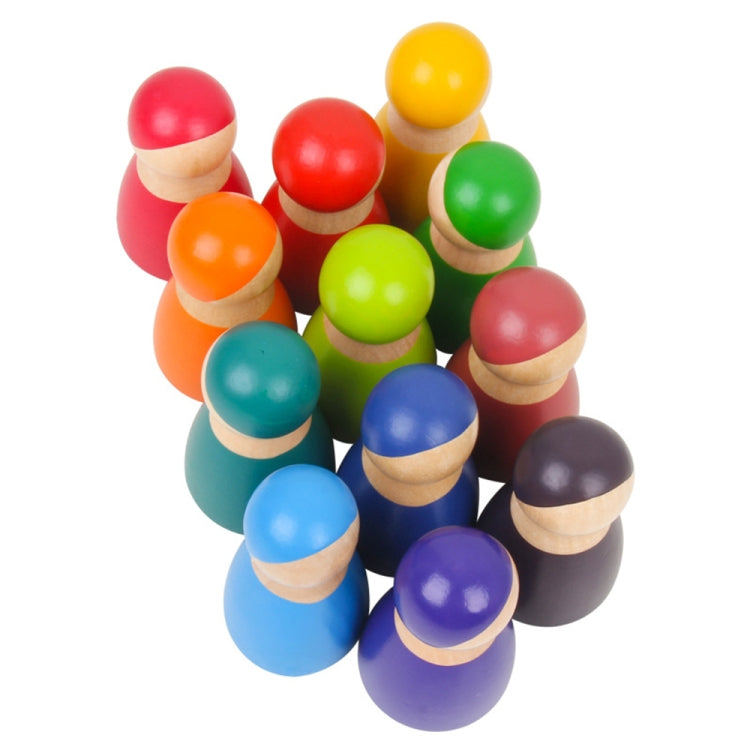 12 PCS / Set Rainbow Color Education Learning Children Wood Dolls Block Toys