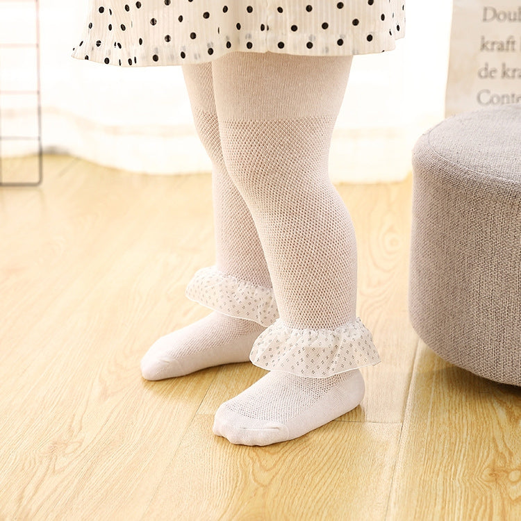 Spring And Autumn Thin Breathable Girl Mesh Pantyhose Lace Baby Tights