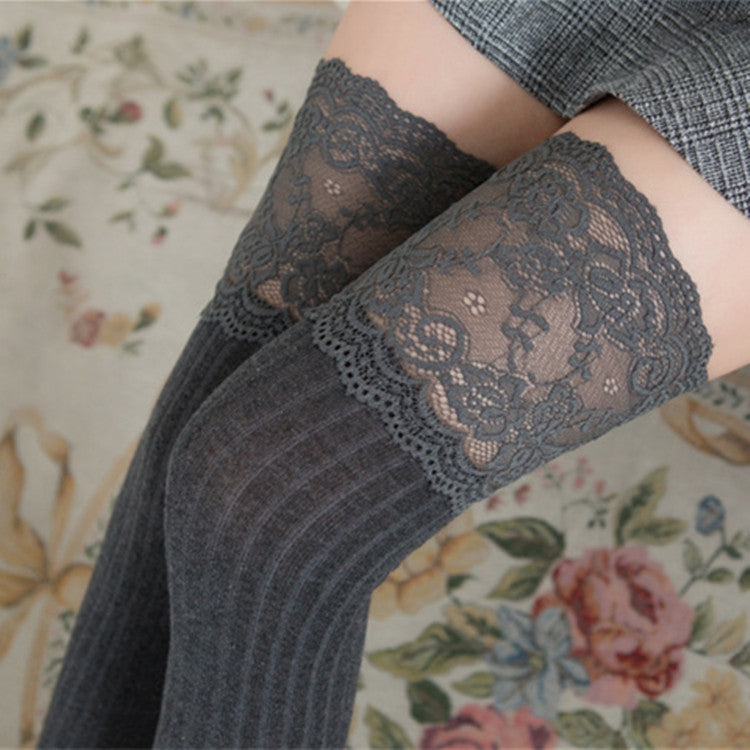 Lace Stockings Above The Knee Non-Slip Thigh Socks Cotton Vertical Stripe Socks