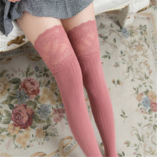 Load image into Gallery viewer, Lace Stockings Above The Knee Non-Slip Thigh Socks Cotton Vertical Stripe Socks