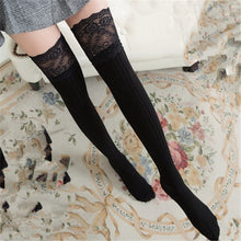 Load image into Gallery viewer, Lace Stockings Above The Knee Non-Slip Thigh Socks Cotton Vertical Stripe Socks