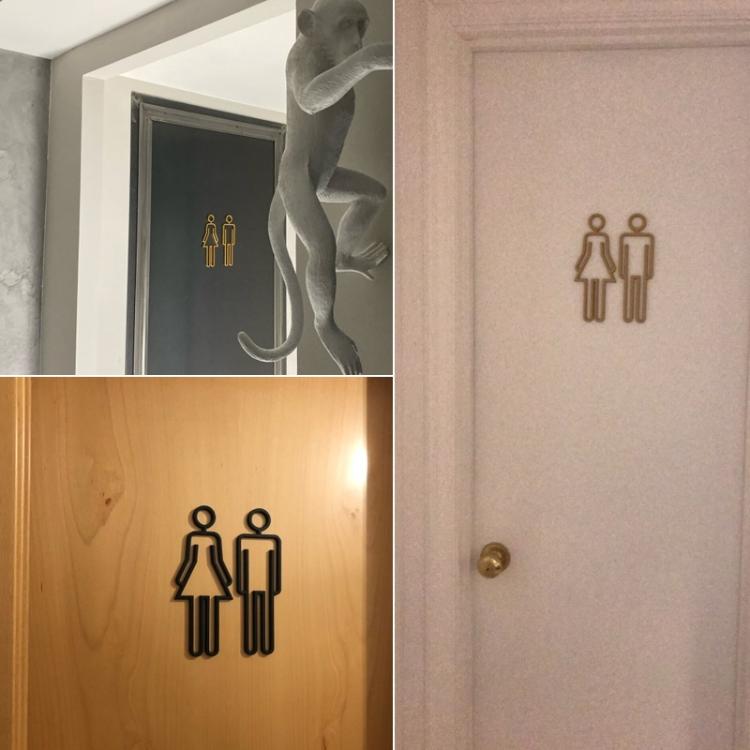 2 PCS Acrylic Toilet Symbol Adhesive Backed Bathroom Toilet Door Sign for Hotel