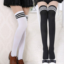 Load image into Gallery viewer, Black White Striped College Style Long Socks Thigh Socks