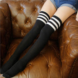 Black White Striped College Style Long Socks Thigh Socks