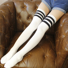 Load image into Gallery viewer, Black White Striped College Style Long Socks Thigh Socks