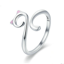Load image into Gallery viewer, Cat Love Girl Ring S925 Sterling Silver Open Ring, SCR341