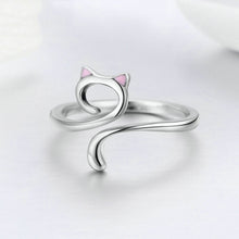Load image into Gallery viewer, Cat Love Girl Ring S925 Sterling Silver Open Ring, SCR341