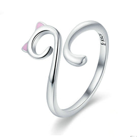 Cat Love Girl Ring S925 Sterling Silver Open Ring, SCR341