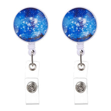 Load image into Gallery viewer, 2 PCS Night Starry Sky Marble Crack Puller Retractable Buckle Lanyard Business Key Buckle Card Holder, Dark Blue Starry Crocodile Clip, Marble Alligator Clip, Aqua Blue Crocodile Clip, Purple Crocodile Clip