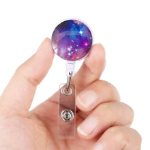 Load image into Gallery viewer, 2 PCS Night Starry Sky Marble Crack Puller Retractable Buckle Lanyard Business Key Buckle Card Holder, Dark Blue Starry Crocodile Clip, Marble Alligator Clip, Aqua Blue Crocodile Clip, Purple Crocodile Clip