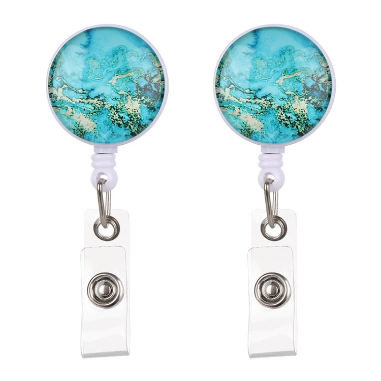 2 PCS Night Starry Sky Marble Crack Puller Retractable Buckle Lanyard Business Key Buckle Card Holder, Dark Blue Starry Crocodile Clip, Marble Alligator Clip, Aqua Blue Crocodile Clip, Purple Crocodile Clip